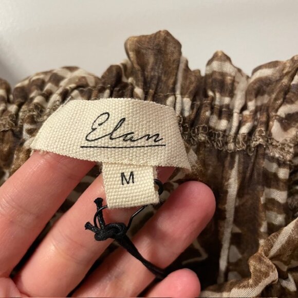 NWT Elan Brown Tulum Boho Abstract Printed Tank Top Ruffle Trim Size Medium - Picture 11 of 15